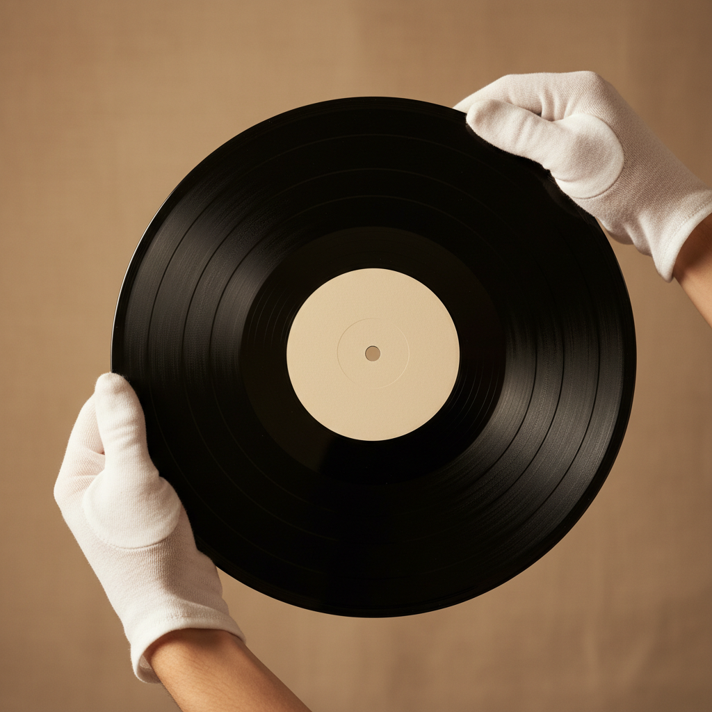 Collector holding an original jazz LP by its edges in cotton gloves: one of the best vinyl records to own